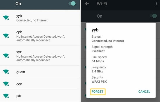 forget wifi on android