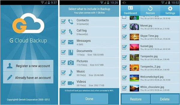 backup android files before factory reset with g cloud backup app