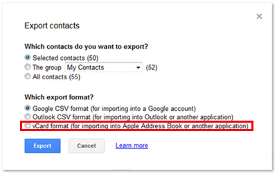 export contacts to vcard