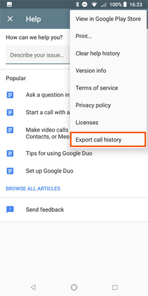 print android call logs with google duo