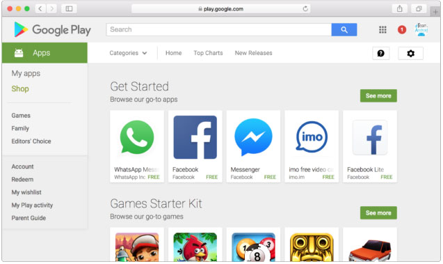 install android app from pc via google play website