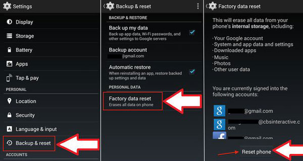 make a hard reset for android phone via settings