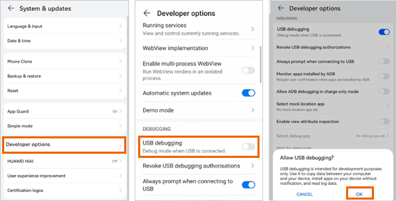 enable usb debugging on honor