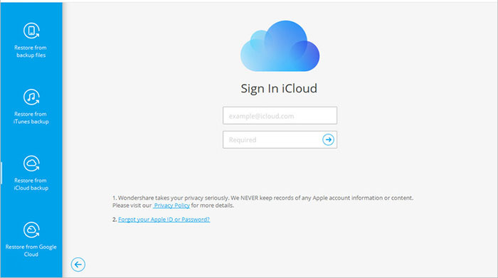 sign in to your icloud account