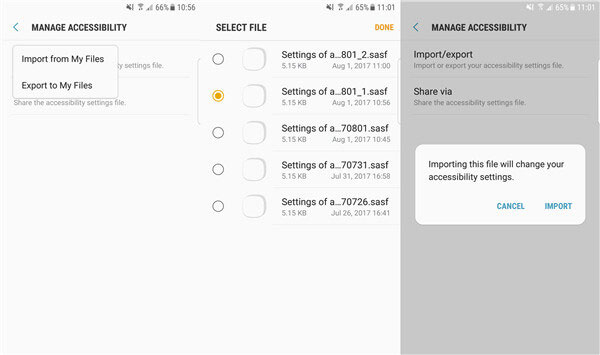 import samsung accessibility settings