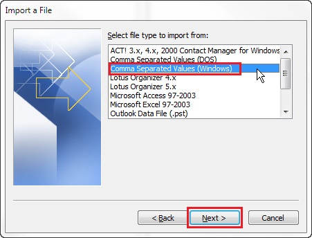 move csv files to outlook