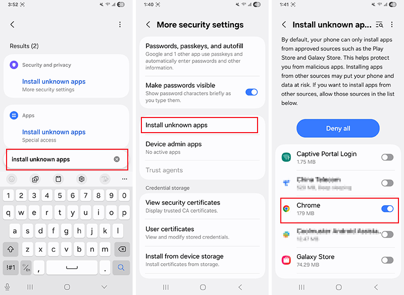 allow installing unknown apps manually