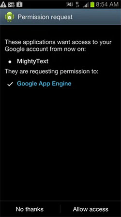 grant access permissions for mightytext