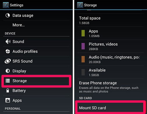 mount android sd card