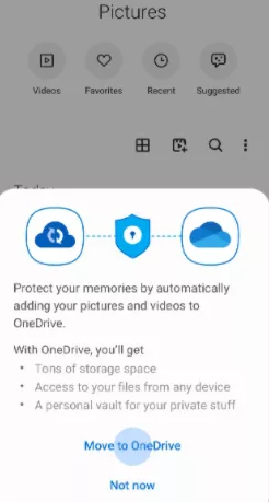 stop auto backup in samsung cloud by moving it to onedrive