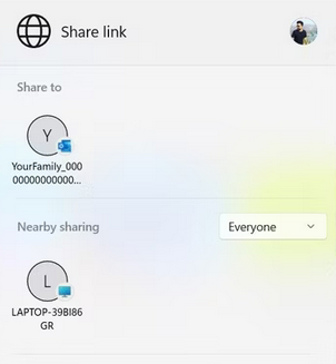 use nearby share for windows to share links between computers