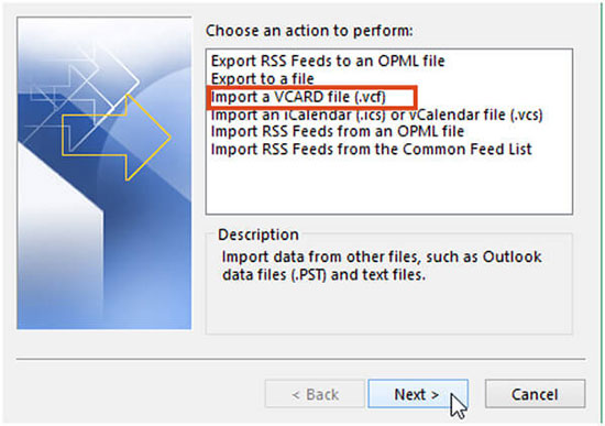 import vcard file to outlook