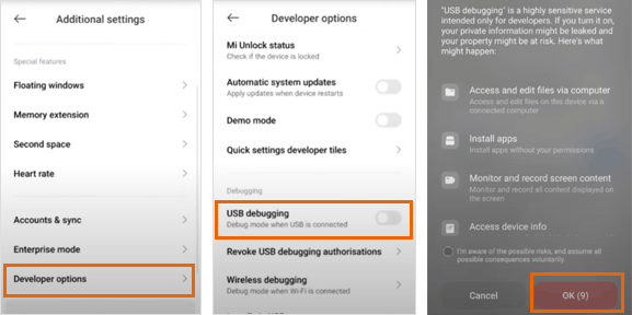 how to enable usb debugging on poco