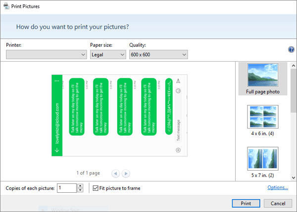 print out text messages from galaxy s3 by taking a screenshot