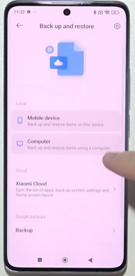 redmi backup restore via local storage