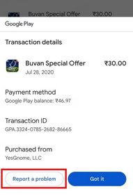 report a problem to google play