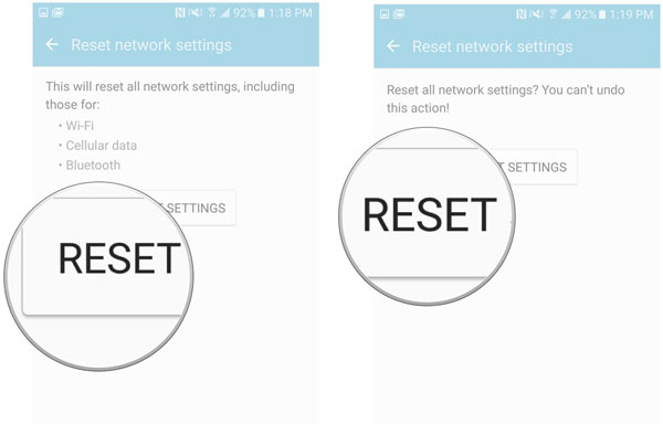 reset network settings to fix message failed to send from android