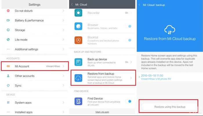 restore contacts from mi cloud
