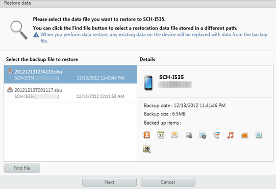 use kies to restore data for samsung
