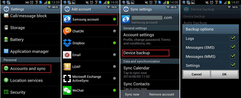 samsung text backup with samsung account