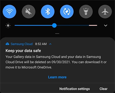 samsung auto backup notification