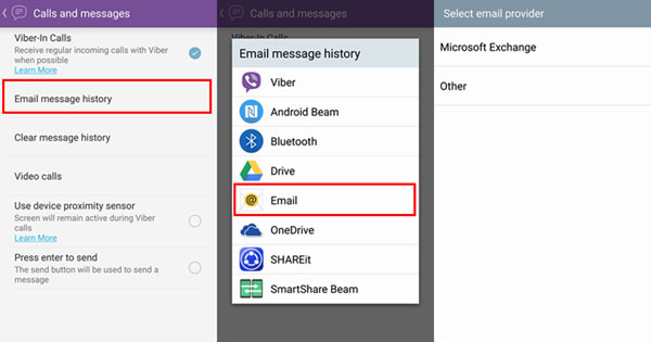 backup viber chat history with email