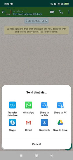 retrieve old whatsapp messages via the chat history from interlocutor