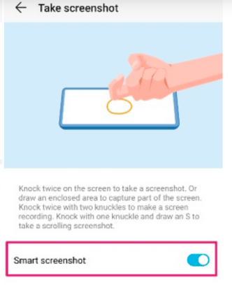 take screenshots on huawei phone with knuckle gestures