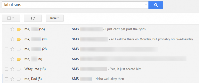 check backed up sms on gmail
