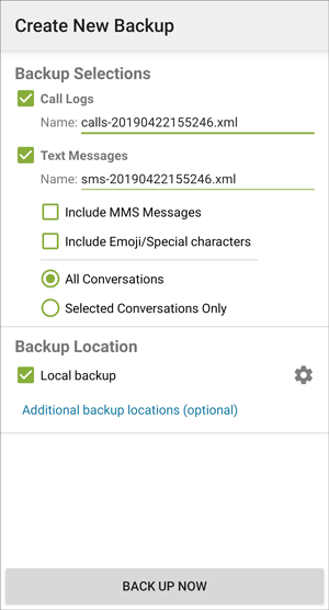 select text messages for backup