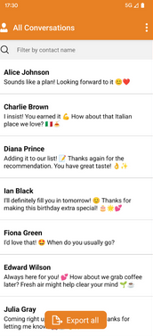 export android text messages to csv via sms exporter