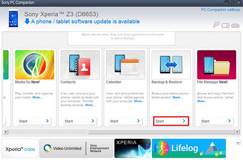 how to back up and restore sony with sony pc companion