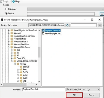 preview bak file with sql server management studio