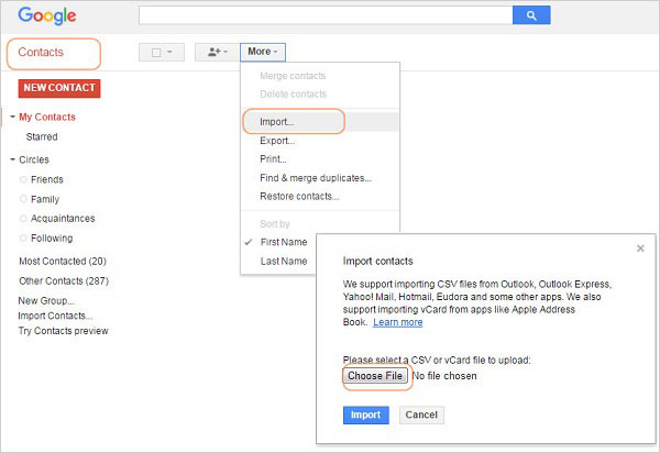 import contacts to gmail