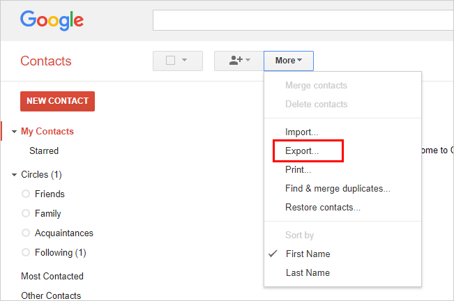 export contacts from gmail