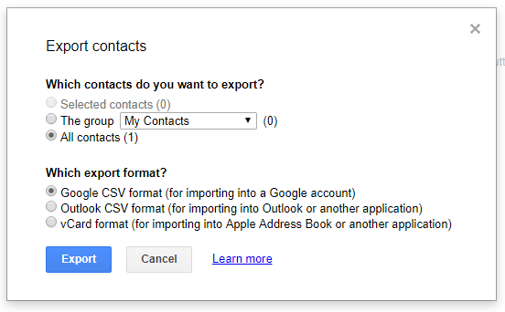 export android contacts