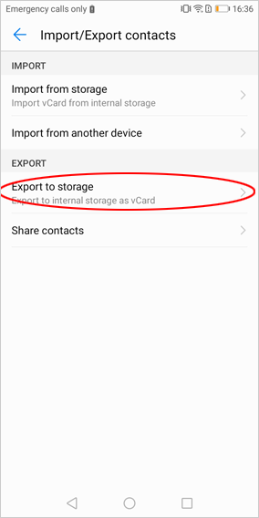 export android contacts to usb storage