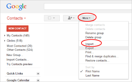 import contacts to gmail