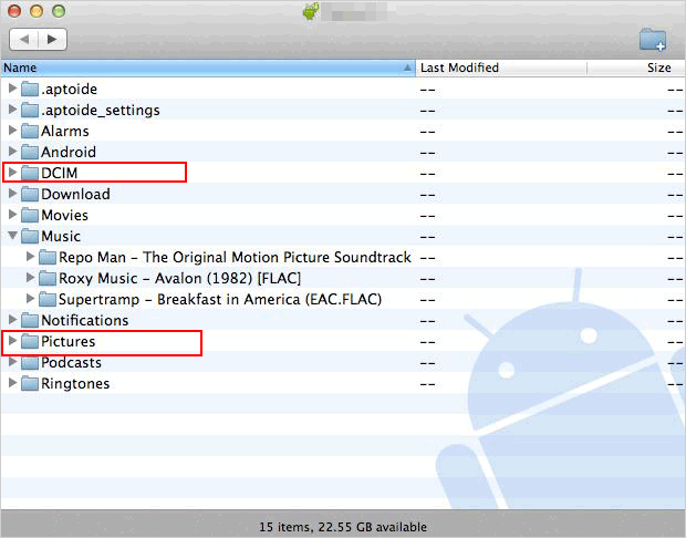 open internal storage with android file transfer