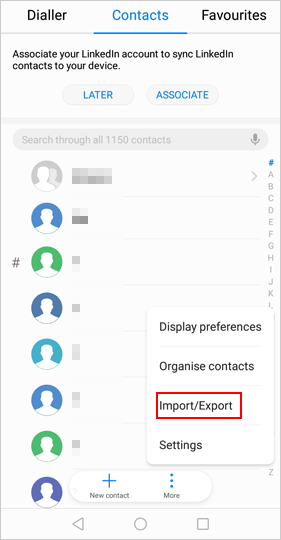 choose to import or export android contacts