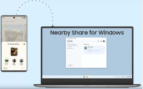 how to import photos from computer to android with nearby share for windows