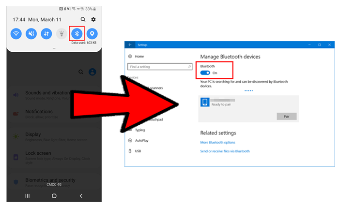 how to transfer photos from pixel 2 to computer via bluetooth