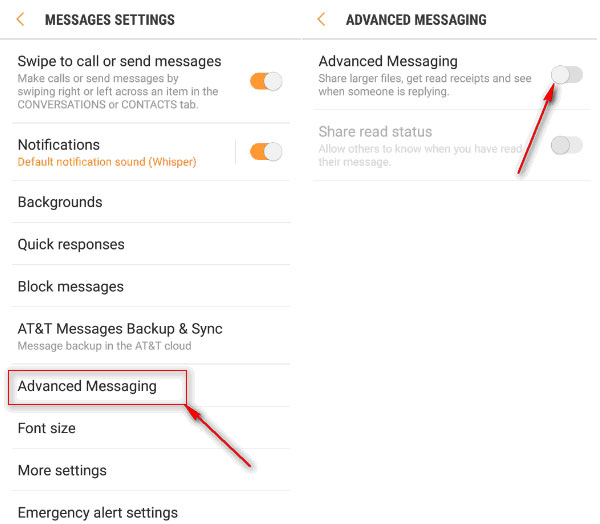 turn off advanced messaging option