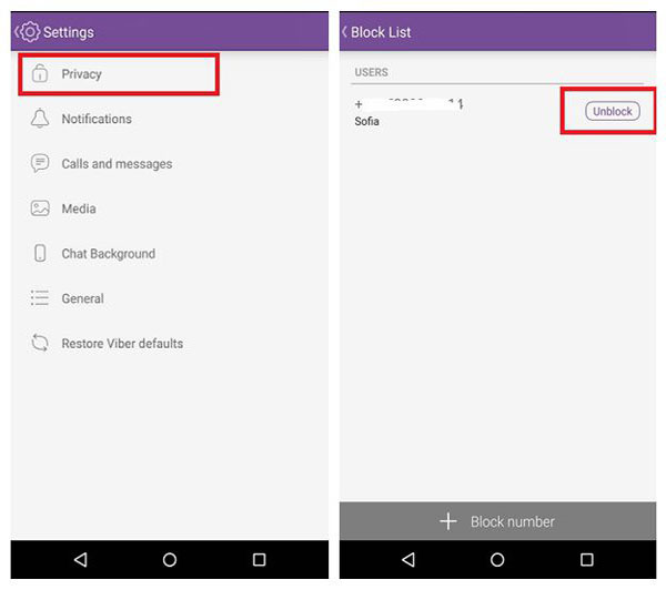 unblock contacts on android viber