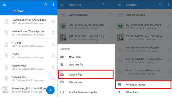 upload files from android to dropbox