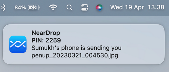 accept the files on mac from android