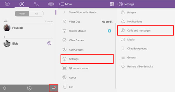 choose calls and messages from viber settings