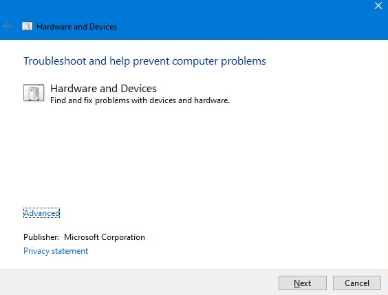 use windows device troubleshooter