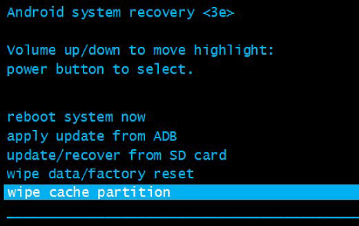 wipe cache partition in recovery mode