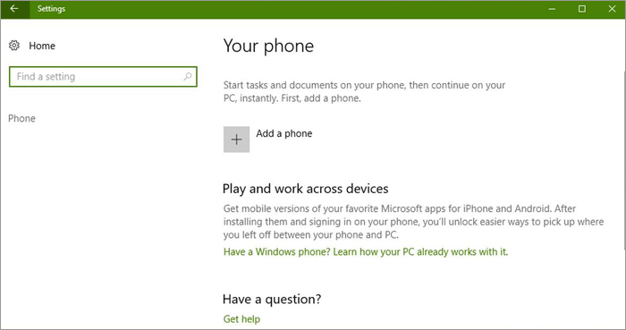 add a phone on windows 10